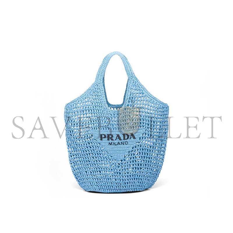 Pra*a triangle logo bucket tote raffia blue 1bg424 (53*40cm)